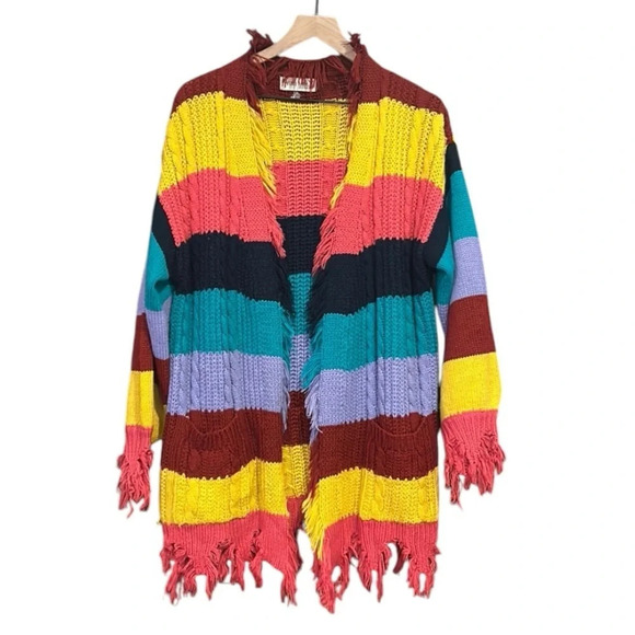Peach Love California Women's Multi-color Oversized Knit Cardigan Sweater Small - Picture 1 of 11